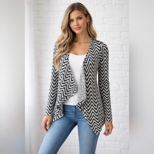 Boho Chevron Waterfall Cardigan Sheer Back Open Front M